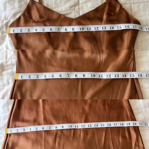 SOLD NWT Oak + Fort Satin Midi Slip Dress M Toffee Brown - Picture 10 of 13
